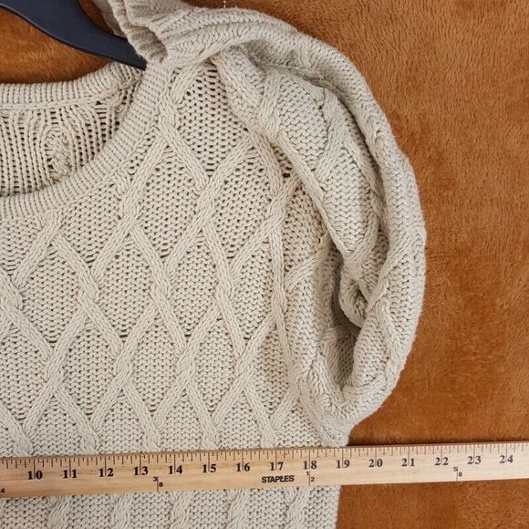 J JILL Womens Sweater Small Tan Pullover Crew Diamond Knit Cotton Wool PURE - Picture 5 of 7